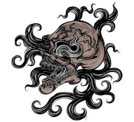 Skull art vector hand drawing on a white background