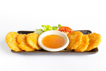 Deep fried shrimp cake with sweet plum sauce