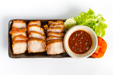 Deep fried streaky pork slice home made herble chilli sauce