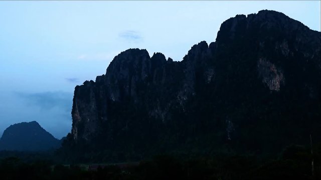 Sunrise at Vang Vieng, Vientiane Province. The mountains and valleys in Laos.