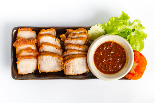 Deep fried streaky pork slice home made herble chilli sauce