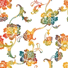 Behang Eclectische stijl Eclectisch stof geruit naadloos patroon met barok ornament.