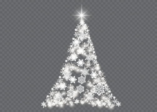 Silver Christmas tree on transparent background