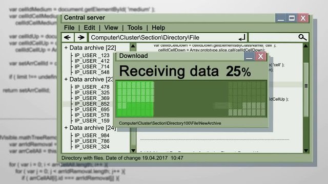 Computer working OS screen with recieving datas with failed.