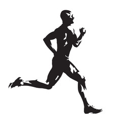 Fototapeta na wymiar Running man, abstract vector silhouette, side view