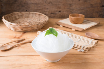 Mung bean vermicelli or cellophane noodles, a transparent thread-like noodle made from dried mung bean
