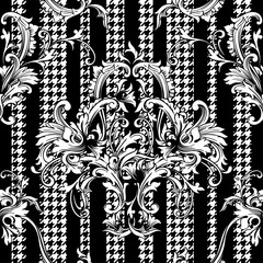 Modèle sans couture à carreaux en tissu éclectique avec ornement baroque.