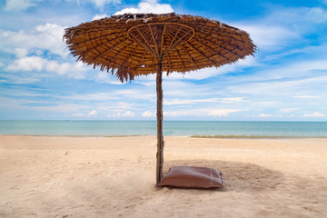 Beautiful tropical beach with parasols, Thailand