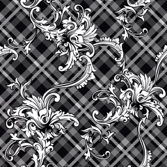 Wallpaper murals Eclectic style Eclectic fabric plaid seamless pattern with baroque ornament.