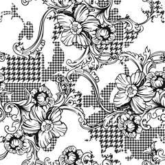 Keuken foto achterwand Eclectische stijl Eclectisch stof geruit naadloos patroon met barok ornament.