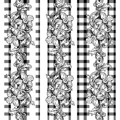 Eclectisch stof geruit naadloos patroon met barok ornament.