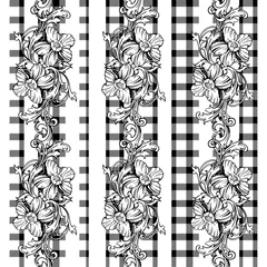 Stickers pour porte Style éclectique Modèle sans couture à carreaux en tissu éclectique avec ornement baroque.