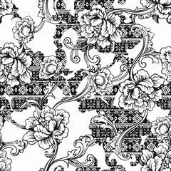 Muurstickers Eclectisch stoffen naadloos patroon. Etnische achtergrond met barok ornament. © Nadia Grapes