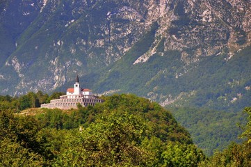 St. Anthony´s church with ossuary of italian soldiers in Soca Valley in Slovenia