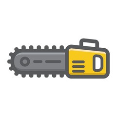 Chainsaw filled outline icon, build and repair, electric saw sign vector graphics, a colorful line pattern on a white background, eps 10.