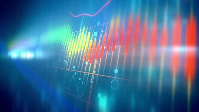 Stock market chart animation background represent down trend of stock market in perspective view.