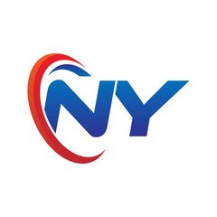 dynamic vector initial letters logo ny with circle swoosh red blue