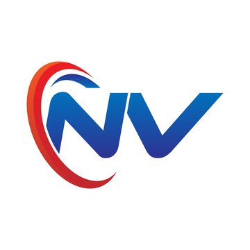 dynamic vector initial letters logo nv with circle swoosh red blue