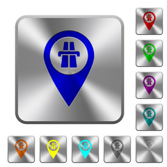 Highway GPS map location rounded square steel buttons