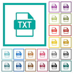 TXT file format flat color icons with quadrant frames