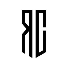 initial letters logo rc black monogram pentagon shield shape