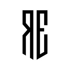 initial letters logo re black monogram pentagon shield shape