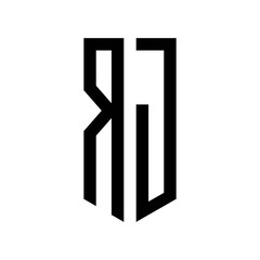 initial letters logo rj black monogram pentagon shield shape
