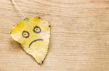 Yellow leaf with a picture of a sad face