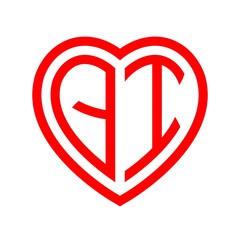 initial letters logo qi red monogram heart love shape