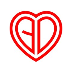 initial letters logo qo red monogram heart love shape