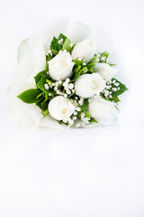 White roses, elegant bouquet tied.