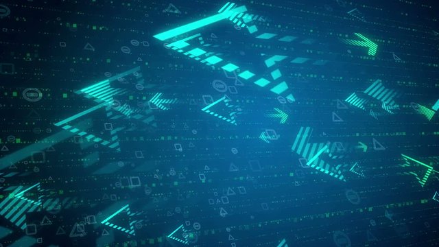 Digital speed technology, striped arrows moving. Seamless loop.