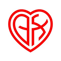 initial letters logo qx red monogram heart love shape