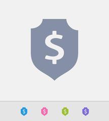 Shield & Dollar Sign - Granite Icons. A professional, pixel-perfect icon designed on a 32x32 pixel grid and redesigned on a 16x16 pixel grid for very small sizes.