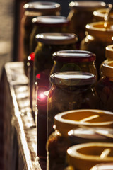Food vases on a table at turkish bazaar at Teos - Seferihisar (Izmir - Turkey)