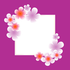 Fototapeta na wymiar Flowers frame. Violet Sakura Flowers frame isolated on Purple background. Vector 