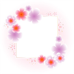 Flowers frame. Violet Sakura Flowers frame isolated on White Pink background. Vector