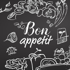 Bon Appetit Chalk Sketch on Blackboard