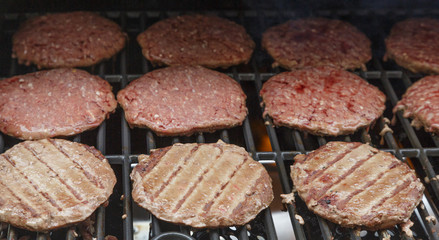 Burgers Cooking on Gas Grill