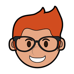head of happy smiling man wearing glasses icon image vector illustration design