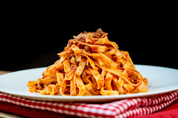 tasty pasta Italian meat sauce pasta on the table