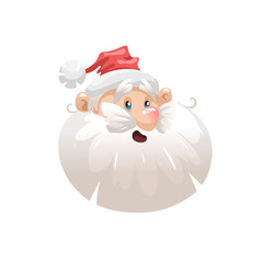 Funny cartoon style surpised santa in hat head  icon. Emotion illustration. Christmas seasonal vector. Simple gradient artwork.