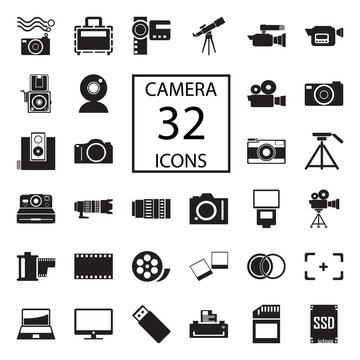 camera 32  icons on white background. Vector illustration.
