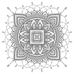 Circular pattern in the form of a mandala. Henna tatoo mandala. Mehndi style. Decorative pattern in oriental style. Coloring book page.