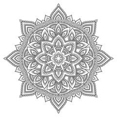 Circular pattern in the form of a mandala. Henna tatoo mandala. Mehndi style. Decorative pattern in oriental style. Coloring book page.