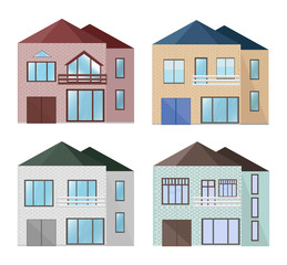 Brick houses facade Vector. Architecture detailed buildings front view