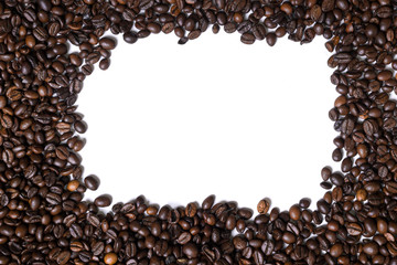 White background with coffee beans on four side