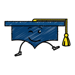 graduation hat kawaii character vector illustration design