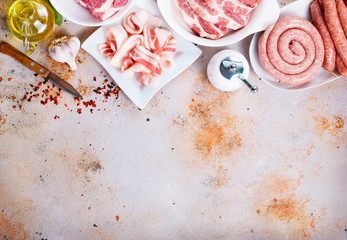 raw meat and sausages