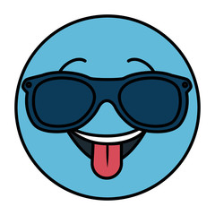 happy with sunglasses emoticon face character icon vector illustration design